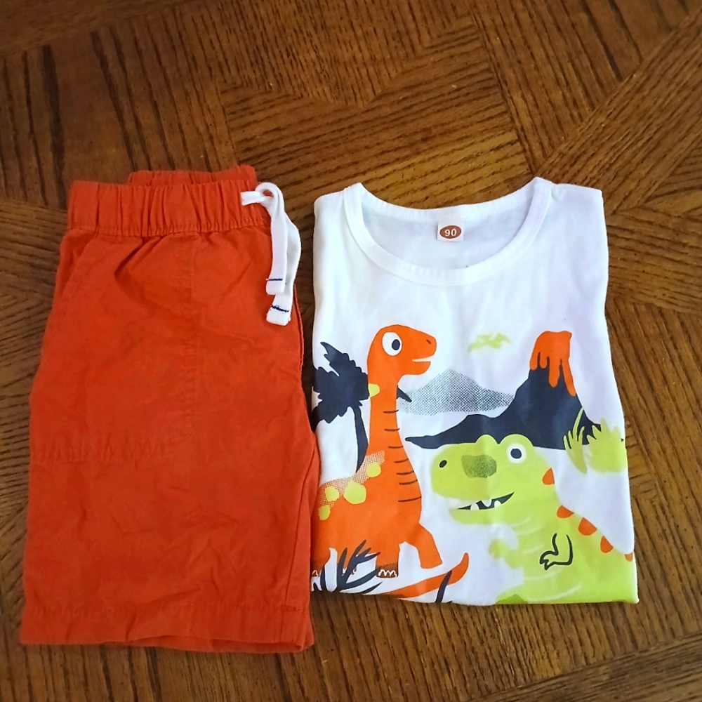 Kids 4T Dinosaur T-Shirt and 4T carters Orange Shorts Set